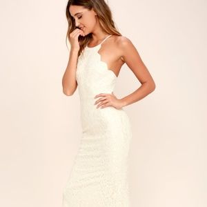 Lulu's White Sheath Maxi Dress Halter Neckline Sleeveless